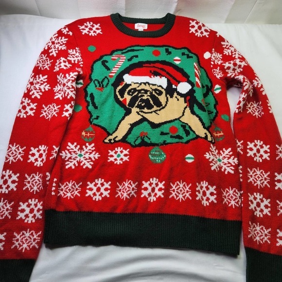 OMG Creations Santa Pug Dog Christmas Sweater Womens Size Large Holiday Shirt - Picture 1 of 6